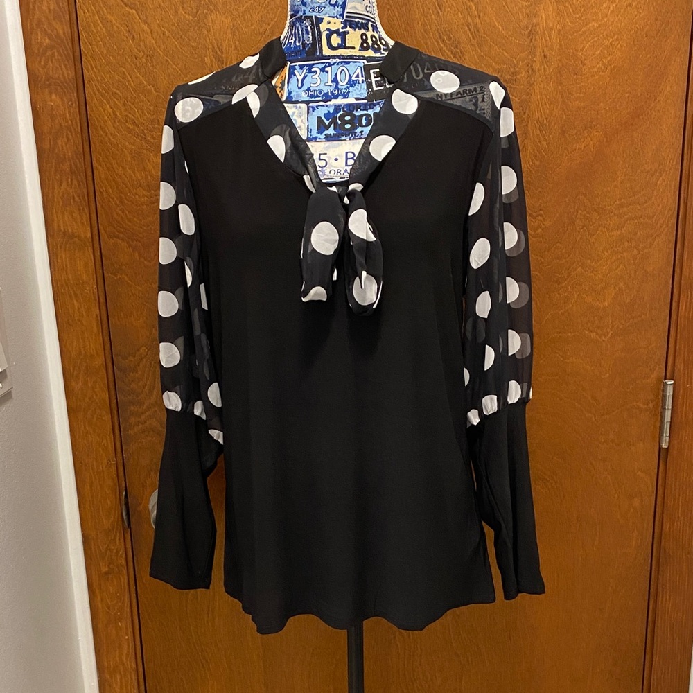 Zero to eight Polka Dot Black Blouse size XL , NWT